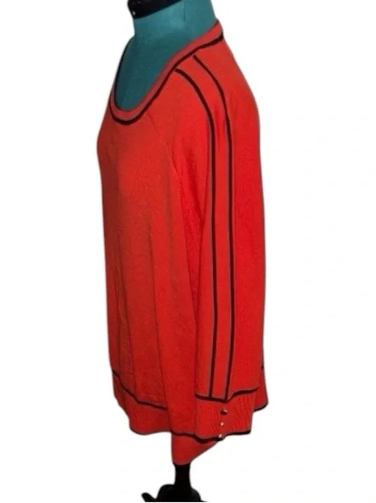 NWT Elegant Sweater w/Black Accents, P2P:29”, L:27”, Red/Orange/Black, RT $68 - Picture 2 of 5